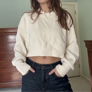 Free People Easy Street Crop Cream Crew Neck Sweater